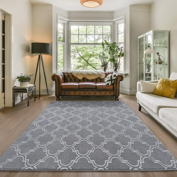 Softlife Ultra Cozy Area Rug Stylish Shag Plush Carpets for Bedroom Living Room College Dorms Home Decor,7'x 10',Geometric Light Gray
