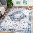 thumbnail image 1 of Softlife Ultra-Thin Chenille Vintage Area Rug Non Slip Washable Oriental Tribal Antique Carpet Home Decor Boho Style,4'x6',Blue, 1 of 8