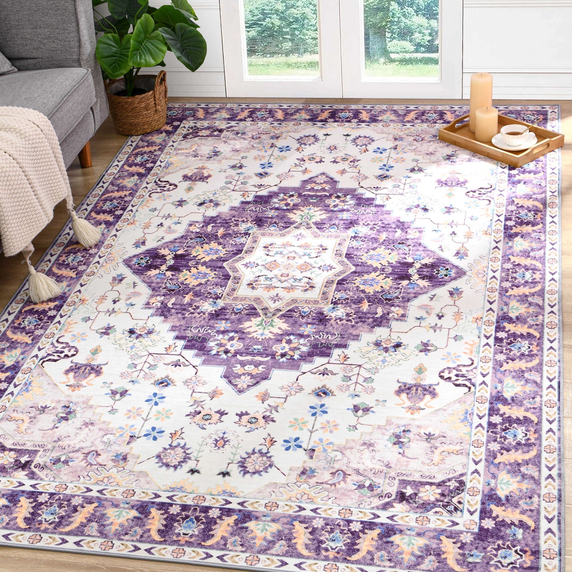 Softlife Ultra-Thin Chenille Vintage Area Rug, Washable Tribal Carpet ...