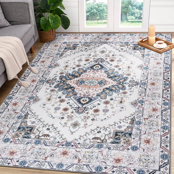 Softlife Ultra-Thin Chenille Vintage Area Rug Oriental Tribal Antique Carpet Boho Style, 5' x 8', Beige