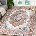 thumbnail image 1 of Softlife Ultra-Thin Chenille Vintage Area Rug Oriental Tribal Antique Carpet Boho Style, 7' x 10', Orange, 1 of 8
