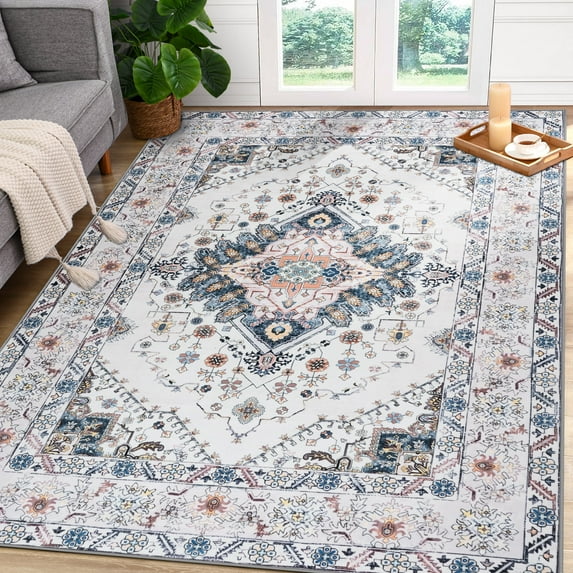 Softlife Ultra-Thin Chenille Vintage Area Rug Oriental Tribal Antique Carpet Boho Style, 9' x 11', Beige