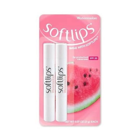 Softlips Lip Protectant Balm, Sunscreen SPF 20, Watermelon, Twin-Pack