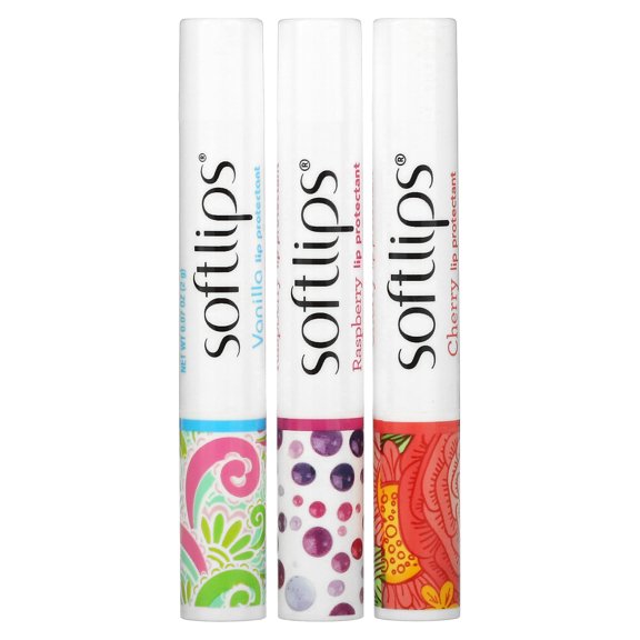 Softlips Daily Lip Moisturizer for Dry Lips, Multi-Flavored Lip Balms, 3 pk