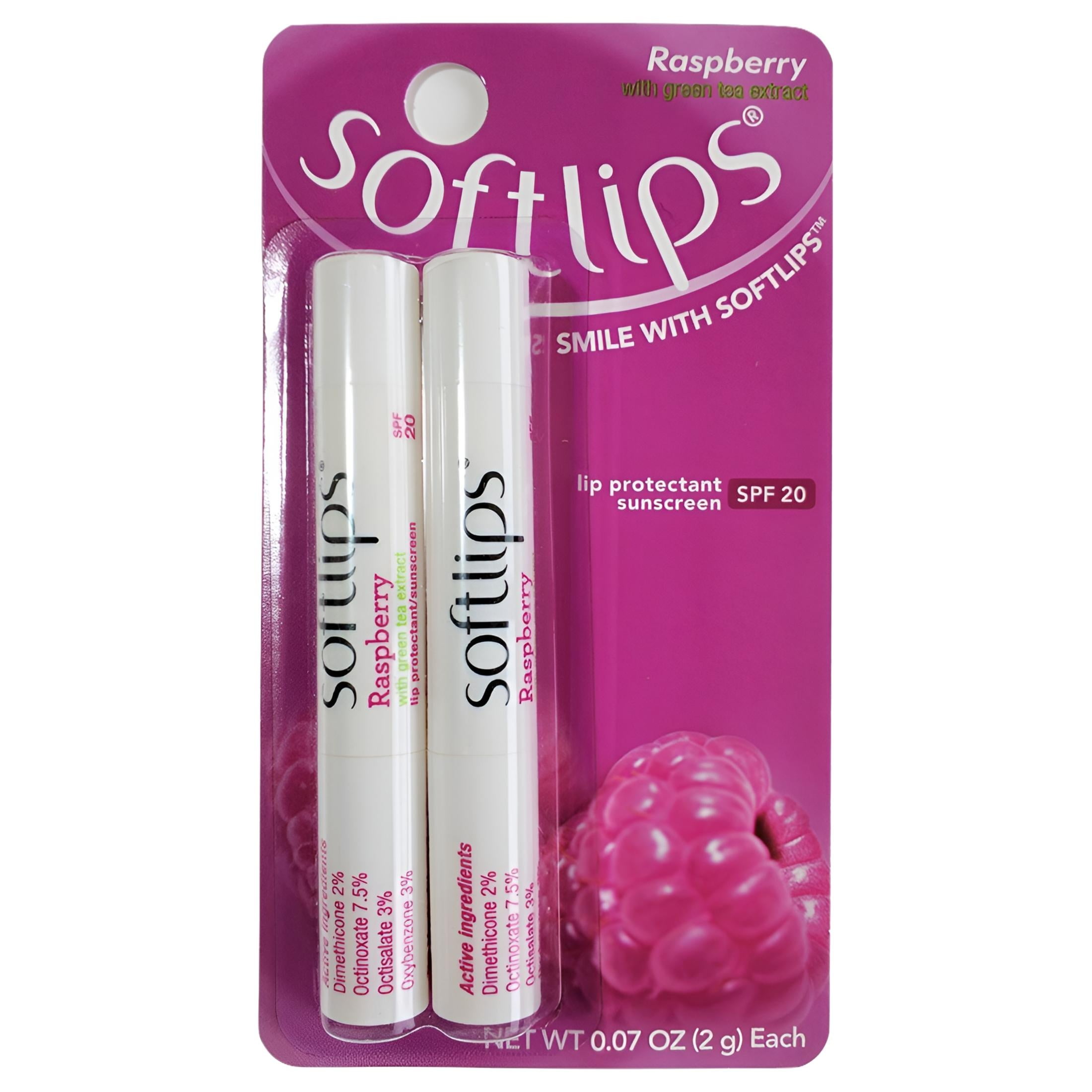 Softlips Raspberry Lip Protectant SPF 20, Green Tea, Primrose Oil, 2 ...