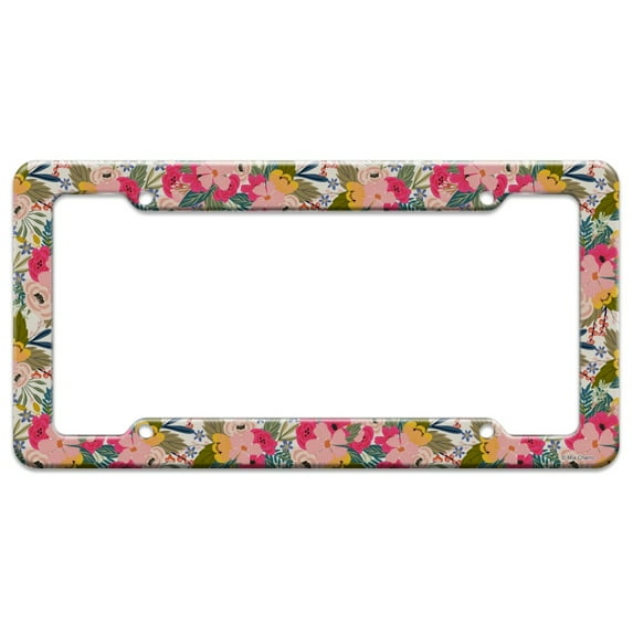 Softly Flowers Floral Pattern License Plate Tag Frame