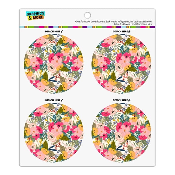 Softly Flowers Floral Pattern Refrigerator Fridge Locker Vinyl Circle Magnet Set