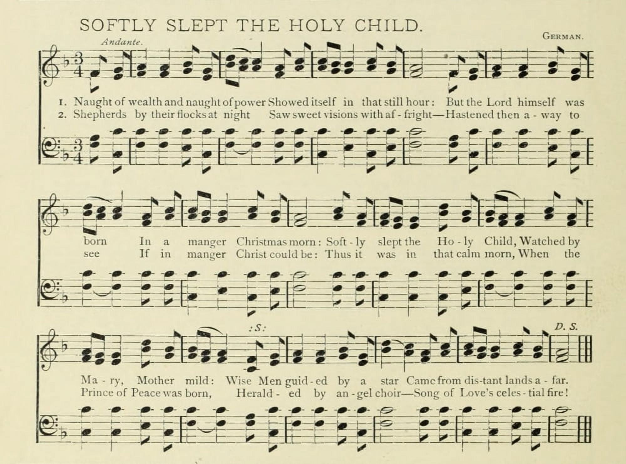 Softly Slept the Holy Child Christmas in Song 1891 Canvas Art - (18 x 24)