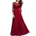 thumbnail image 1 of Softmallow Women's Evening Dress Chiffon Round Neck Long Dress Stitching Lace Bridesmaids Gowns Wine Red M, 1 of 3