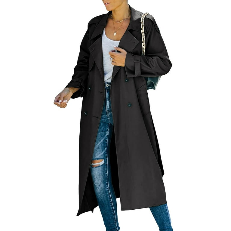 Softmallow Womens Lightweight Long Trench Coat Double Breasted