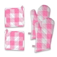 thumbnail image 1 of Softopia Cotton Buffalo Plaid Check Oven Mitts and Pot Holders Set, 100% Cotton, Heat Resistant, 2 Oven Gloves (7x13 Inches) and 2 Hot Pads (8x8 Inches) for Cooking and Baking, Rose Pink White, 1 of 7
