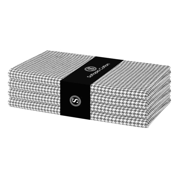 Softopia Cotton Cloth Napkin 100% Cotton 18"x18" Decorative Washable Table Houndstooth Check Napkins Set of 4 for Dining, Holidays, Buffet Parties & Wedding Use - Grey