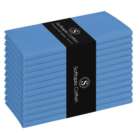 Softopia Cotton Dinner Table Fabric Napkins 17"x17", Set of 12 - Light Blue