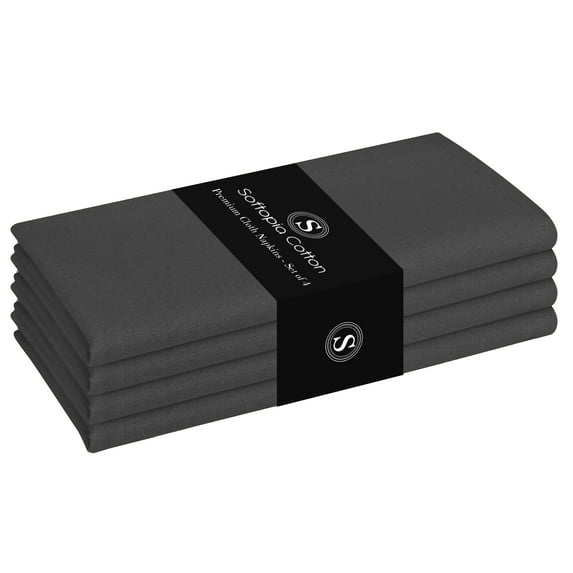 Softopia Cotton Dinner Table Fabric Napkins 17"x17", Set of 4, Grey