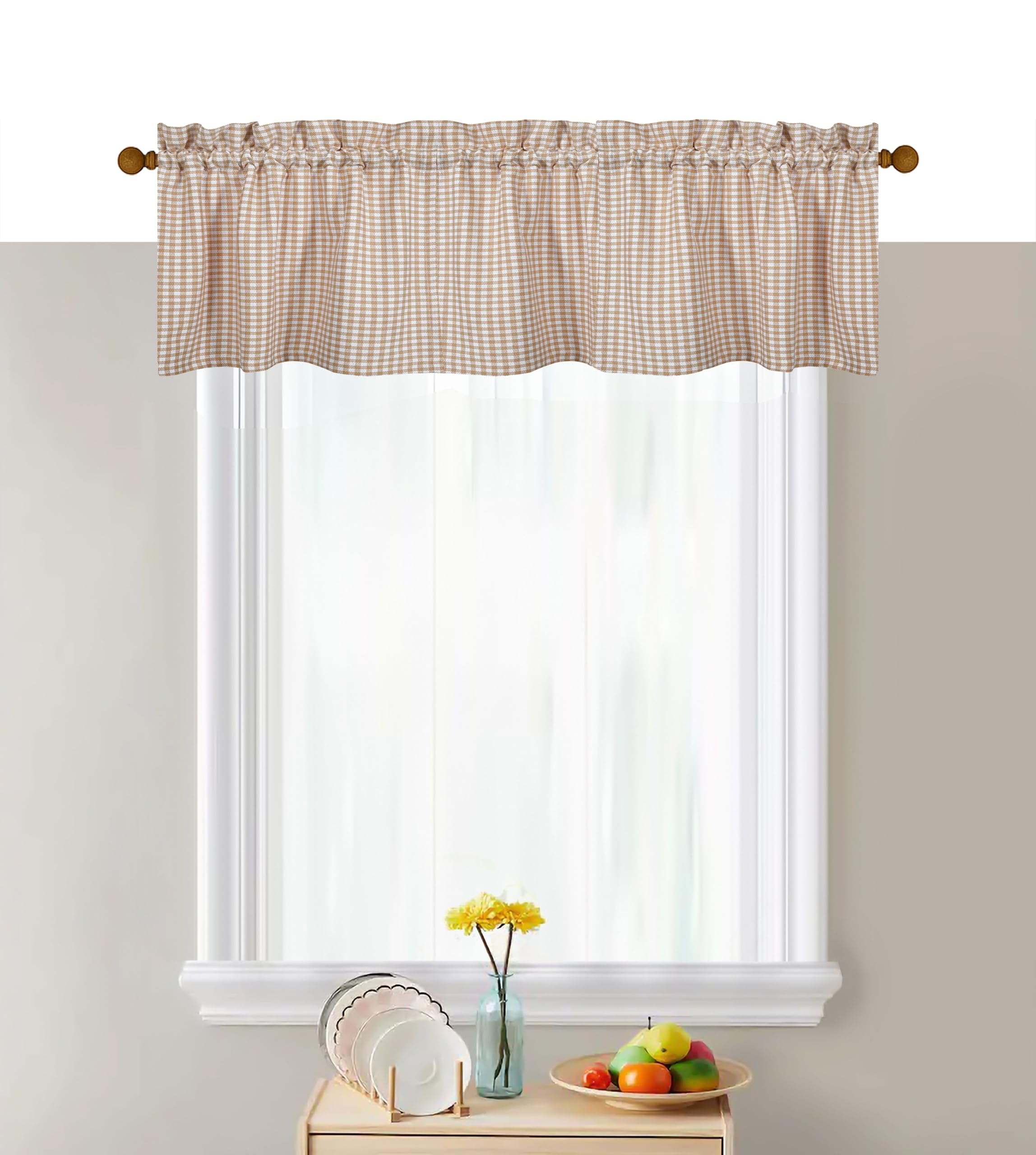 Softopia Cotton Mini Gingham Check Valance Curtains, 2 Pack, 54x18 ...