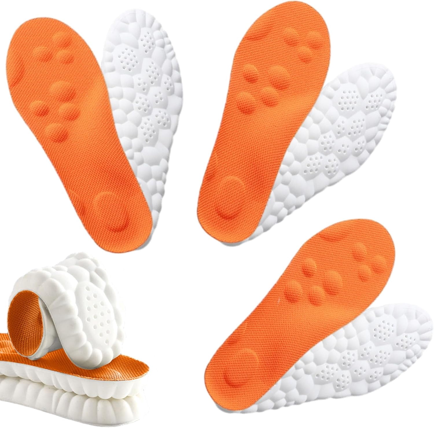 Softr Steps Insoles Women Men, 2026 New Trueloom Cloudbounce Insoles, 4D Memory Foam Cloud Technology Insole for Foot Support (3*Orange, Men 8-9 / Women 9.5-10)