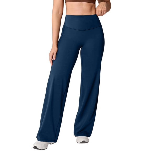 Softretch No Front Seam Wide Leg Pants for Women - High Waisted Yoga Lounge Buttery Soft Comfy Casual Navy XL