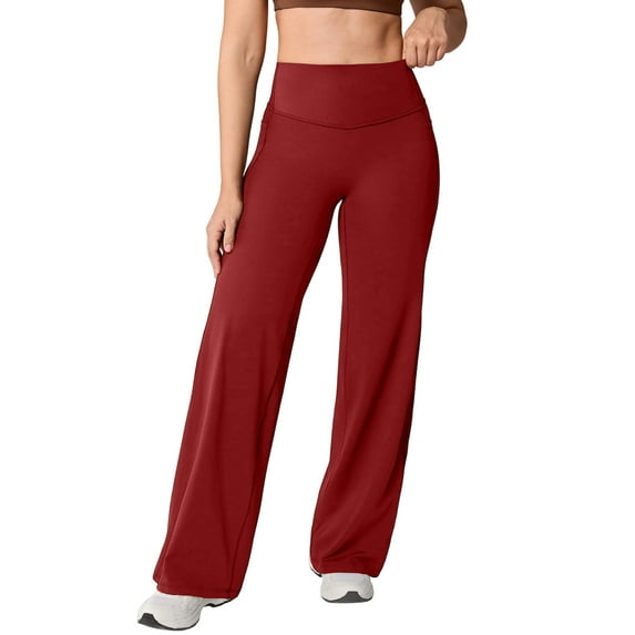 Softretch No Front Seam Wide Leg Pants for Women - High Waisted Yoga Lounge Buttery Soft Comfy Casual Vermilion M