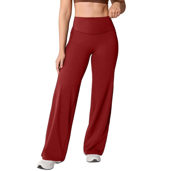 Softretch No Front Seam Wide Leg Pants for Women - High Waisted Yoga Lounge Buttery Soft Comfy Casual Vermilion XL