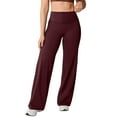 thumbnail image 1 of Softretch No Front Seam Wide Leg Pants for Women - High Waisted Yoga Lounge Buttery Soft Comfy Casual Wine L, 1 of 4