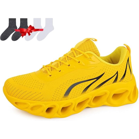 Women's Wide Width Walking Shoes, Slip-Resistant and Comfortable Sneakers for All-Day Support (Yellow 6.5 US Men)