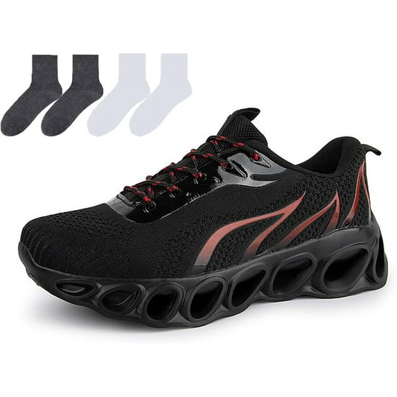 Women's Wide Width Walking Shoes, Slip-Resistant and Comfortable Sneakers for All-Day Support (Black/Red 8 US Women)