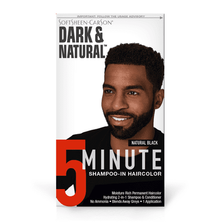 SoftSheen-Carson Dark & Natural Hair Color for Men 5 Minutes, Natural Looking Gray Coverage for Up To 6 Weeks, Shampoo-in Permanent Hair Dye, Ammonia Free, Natural Black