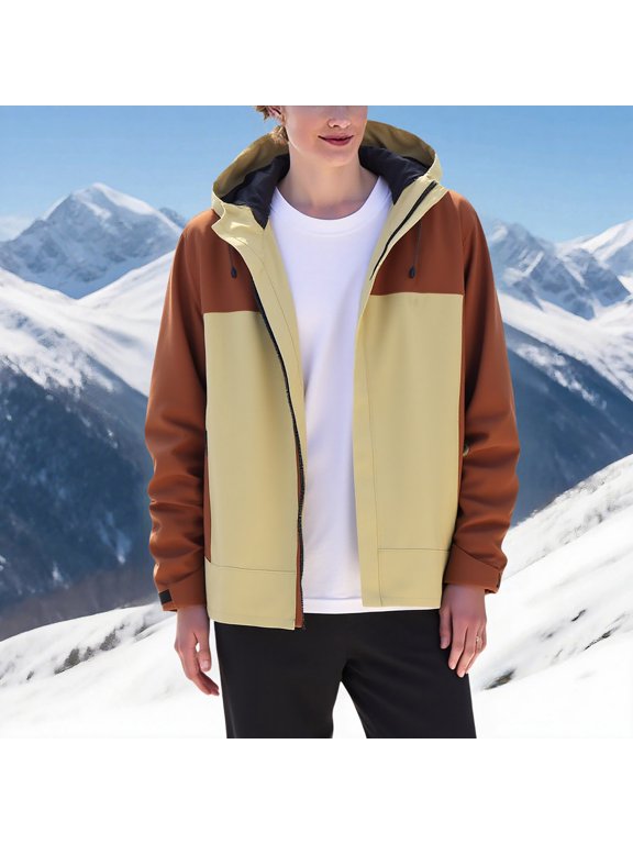 Softshell Jacket for Men Waterproof Windproof Long Sleeve Zipper Windbreaker with Pocket Brown 2XL