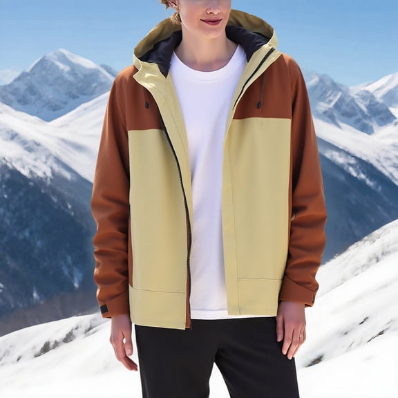 Softshell Jacket for Men Waterproof Windproof Long Sleeve Zipper Windbreaker with Pocket Brown S