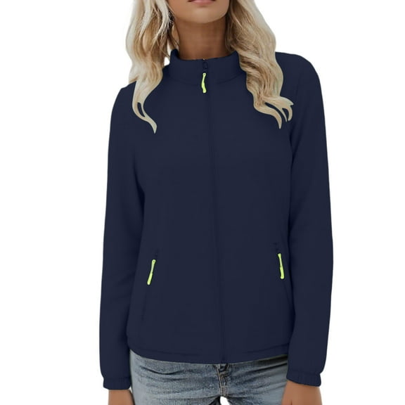 Softshell Jacket for Women Stand Collor Zipper Long Sleeve Windbreaker with Pockets Navy 3XL