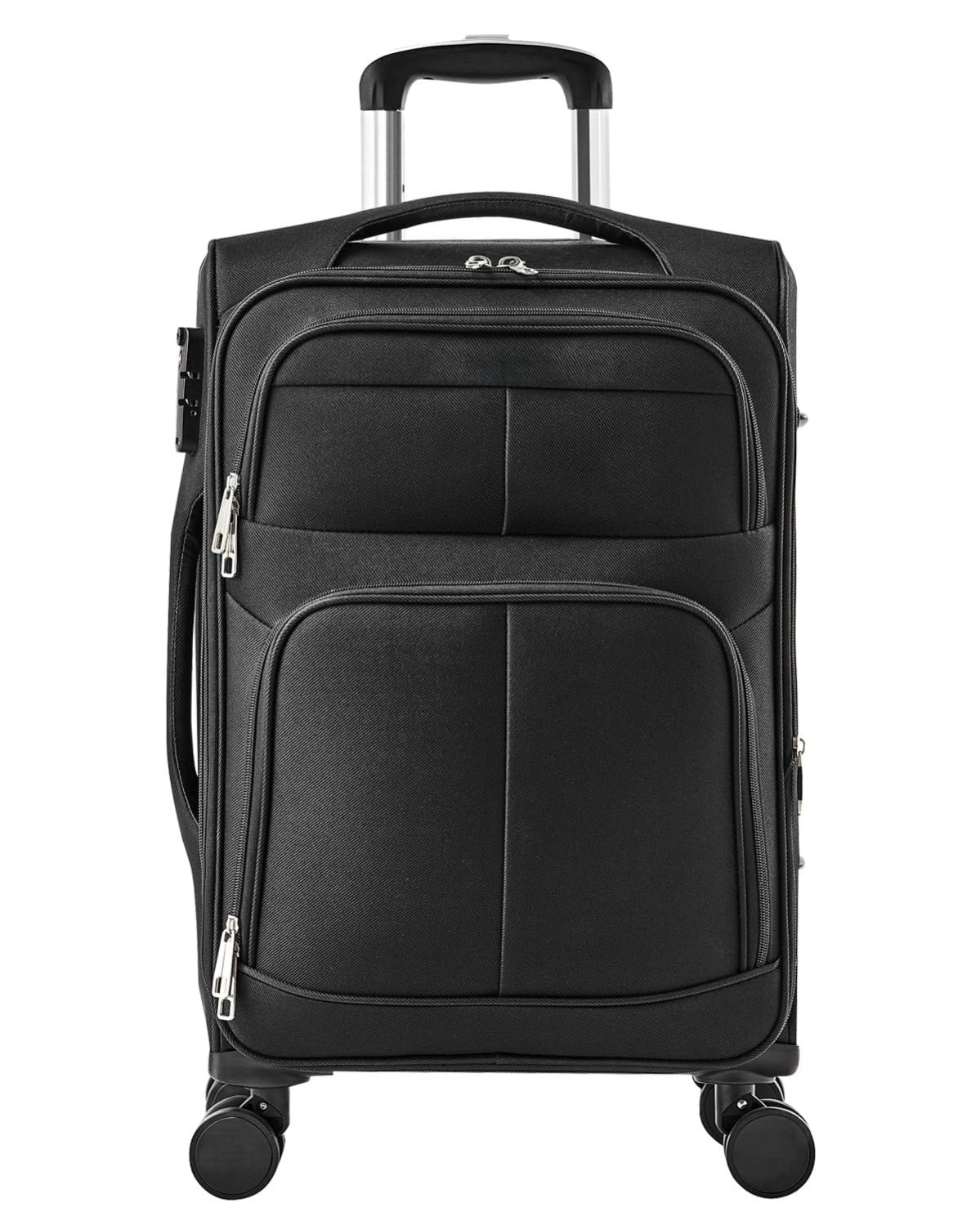 Softside Expandable Luggage with Spinner Wheels, 24-Inch Softside Checked Medium Luggage, Lightweight Checked Suitcase with Expandable Zippered Pocket and TSA Lock, Black