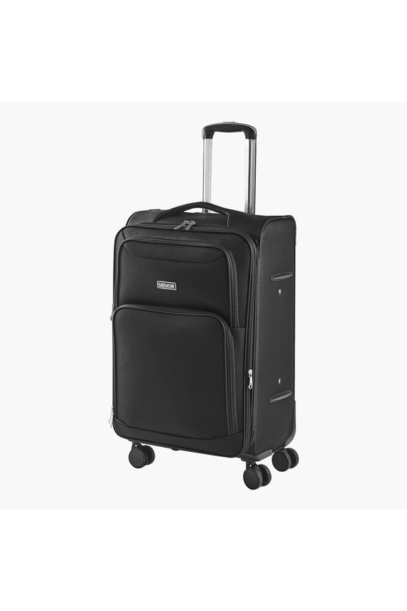 Softside Expandable Luggage with Spinner Wheels 24 Inch Lightweight Checked Suitcase Expandable Zippered Pocket TSA Lock Black