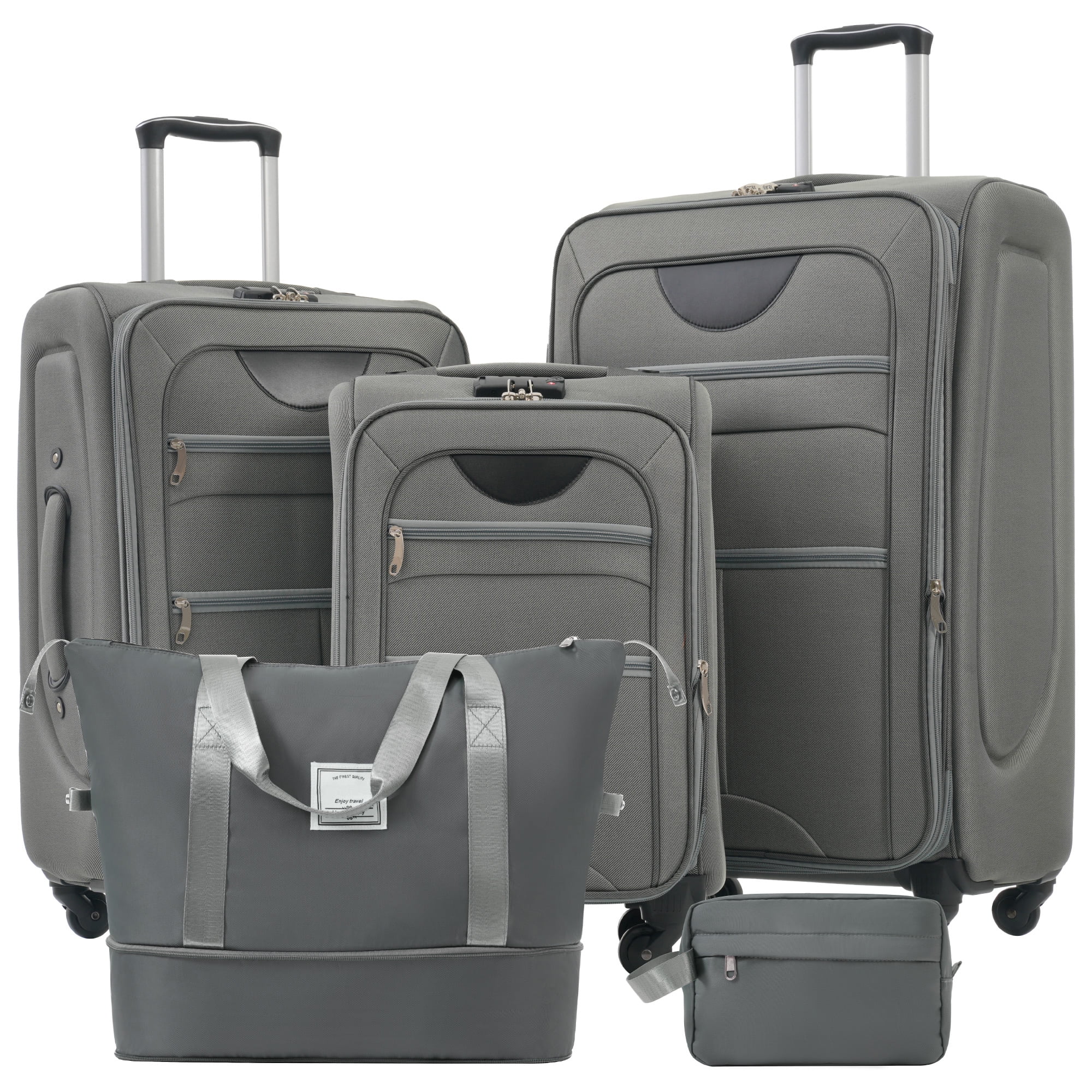 Softside Luggage 5 Piece Set, 20"/24"/28" Carry-on Luggage, Softshell Checked Luggage, Lightweight Suitcase Travel Set