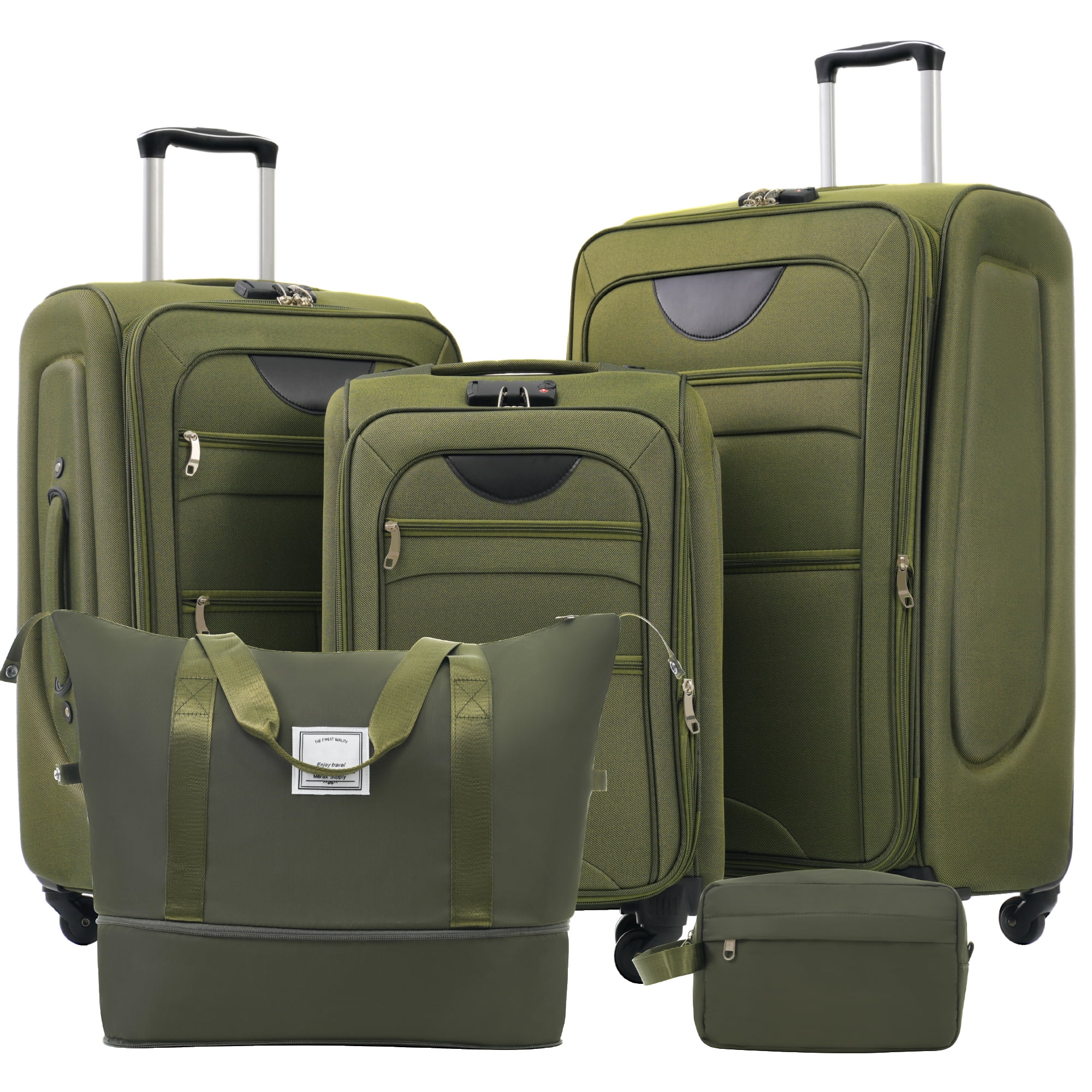 Softside Luggage 5 Piece Set, 20"/24"/28" Carry-on Luggage, Softshell Checked Luggage, Lightweight Suitcase Travel Set