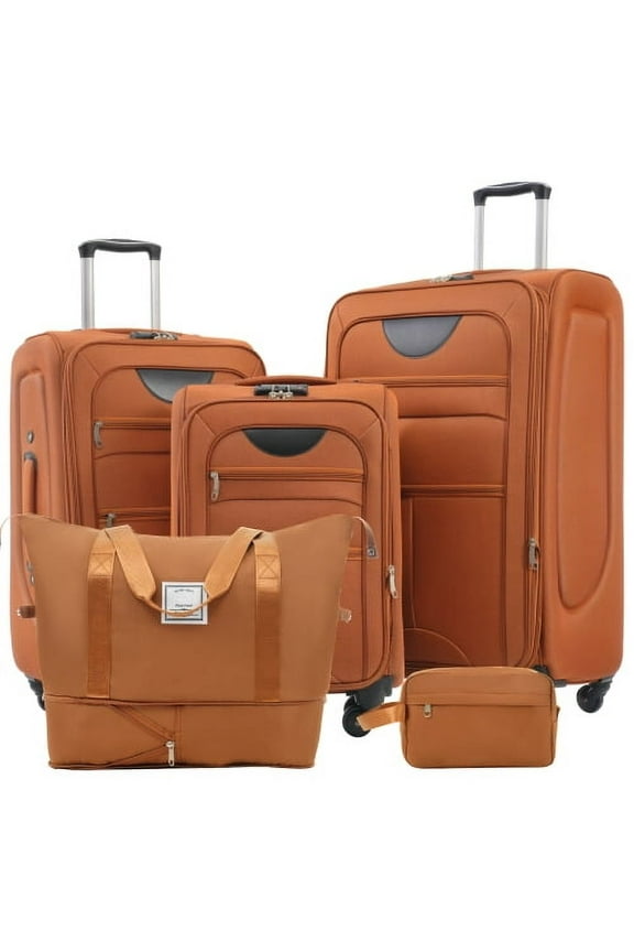 Softside Luggage Expandable 5 Piece Set Suitcase with Duffel Bag Upright Spinner Softshell Lightweight Luggage Travel Set