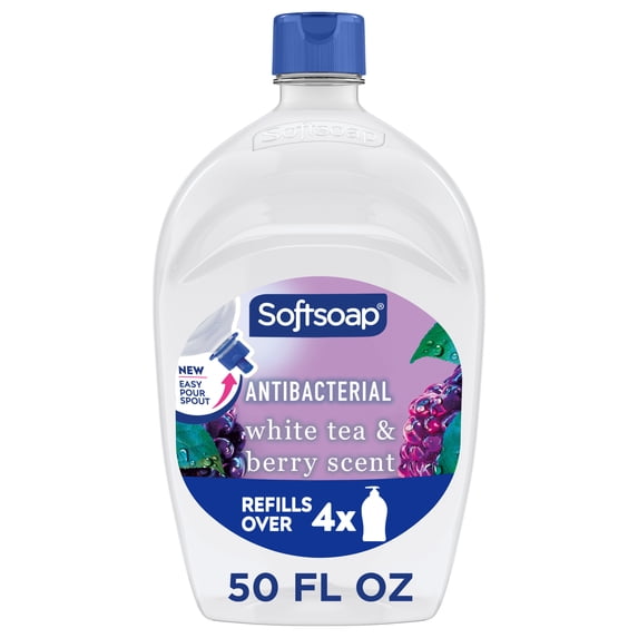 Softsoap Antibacterial Liquid Hand Soap, New Easy Pour Spout, White Tea and Berry Scent, 50 fl oz