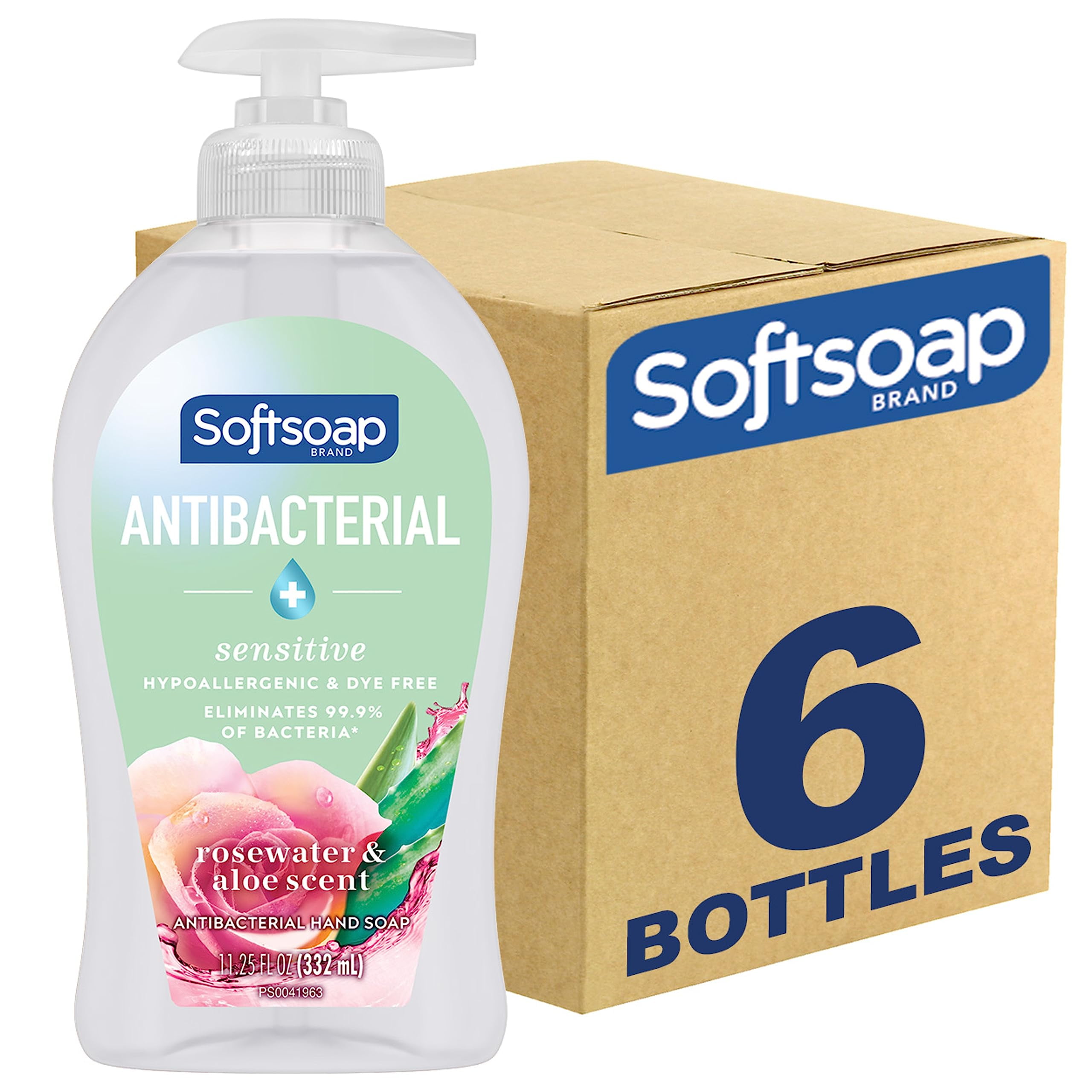 Softsoap Antibacterial Liquid Hand Soap Sensitive Rosewater And Aloe Scent Hand Soap 11.25 Fl Oz Pack Of 6