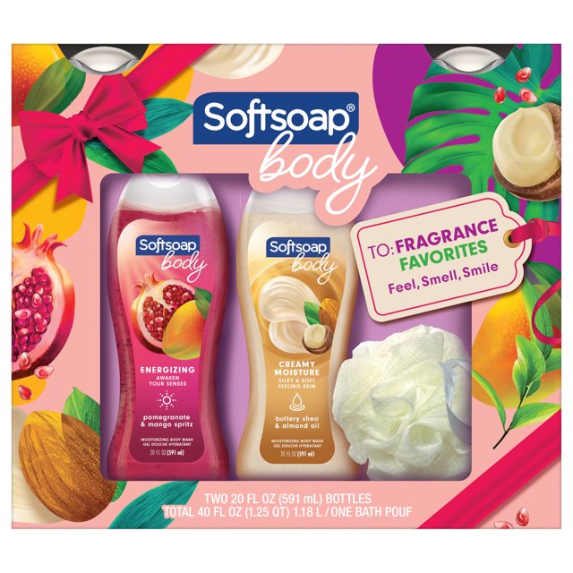 Softsoap Body Wash Gift Set, 2 20 oz Bottles + Pouf