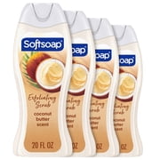 Softsoap Exfoliating Body Wash, All Skin Types, Coconut Butter, 20 fl oz Bottle, 4 Pack