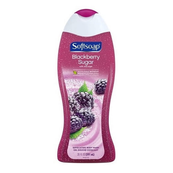 Softsoap Exfoliating Body Wash Blackberry Sugar Scrub, 20 Oz, 6 Pack
