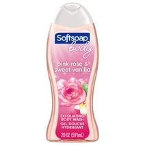 Softsoap Exfoliating Body Wash, Lustrous Glow Pink Rose & Vanilla, 20 oz, Adult, All Skin Types