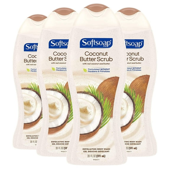 Softsoap Exfoliating Body Wash Scrub, Coconut Butter - 20 Fluid Ounce (4 Pack)