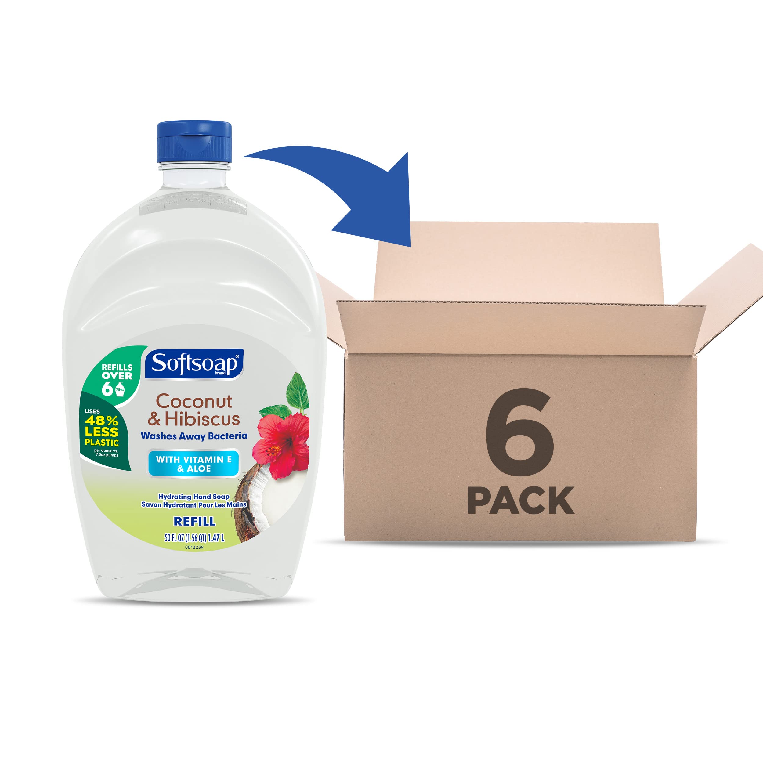 Softsoap Hand Soap Refill, Coconut & Hibiscus, 300 Oz (50 Oz, Case Of 6