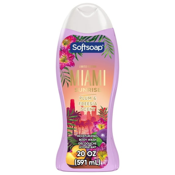 Softsoap Limited Edition Miami Sunrise Moisturizing Body Wash, Dermatologically Tested, pH Balanced, Plum and Freesia Scent, 20 fl oz Bottle