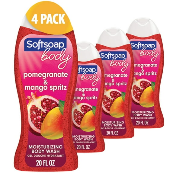 Softsoap Moisturizing Body Wash, All Skin Types, Juicy Pomegranate and Mango, 20 fl oz Bottle, 4 Pack