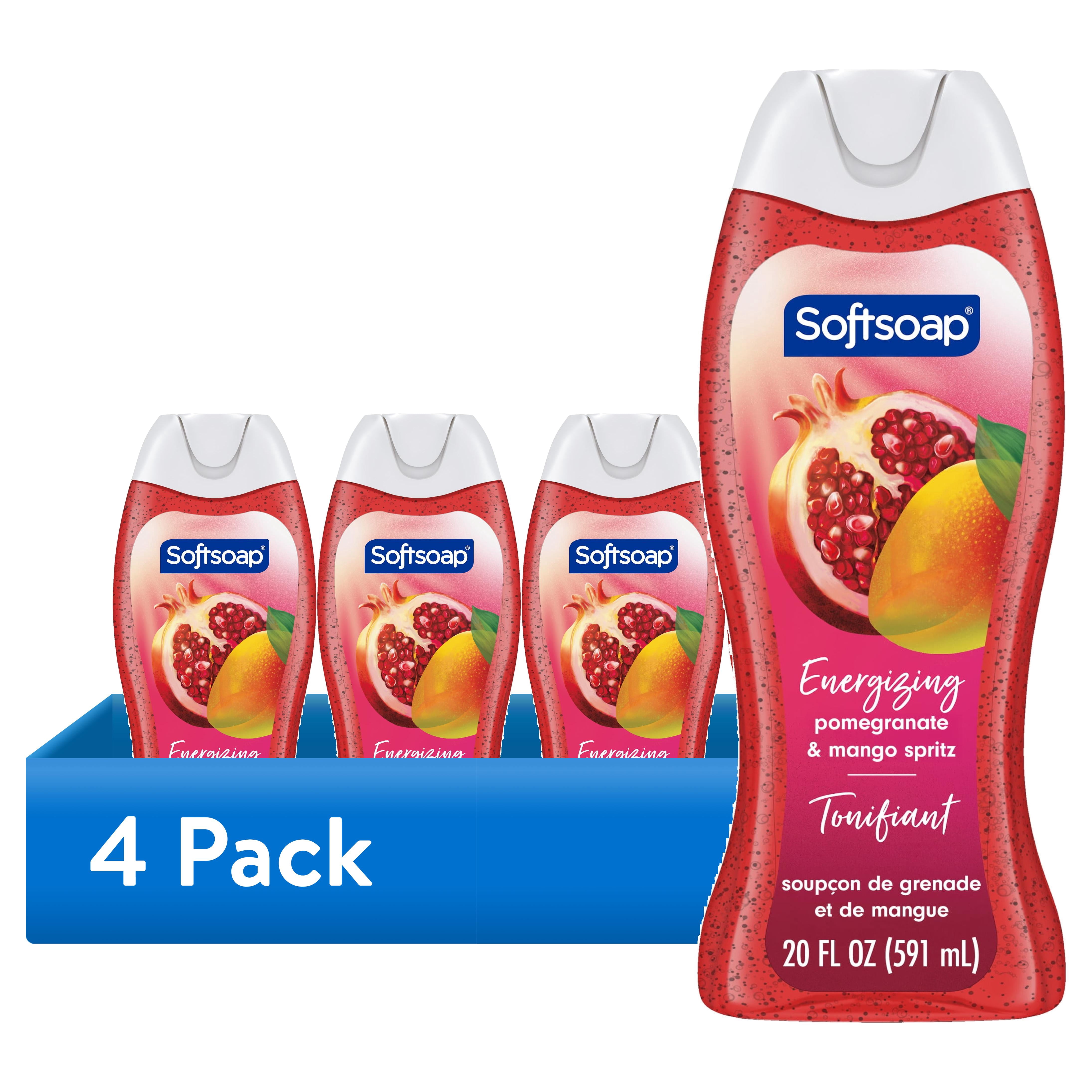 (4 pack) Softsoap Energizing Moisturizing Body Wash, Pomegranate and Mango Spritz Scent, 20 fl oz
