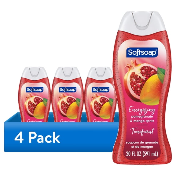 (4 pack) Softsoap Energizing Moisturizing Body Wash, Pomegranate and Mango Spritz Scent, 20 fl oz