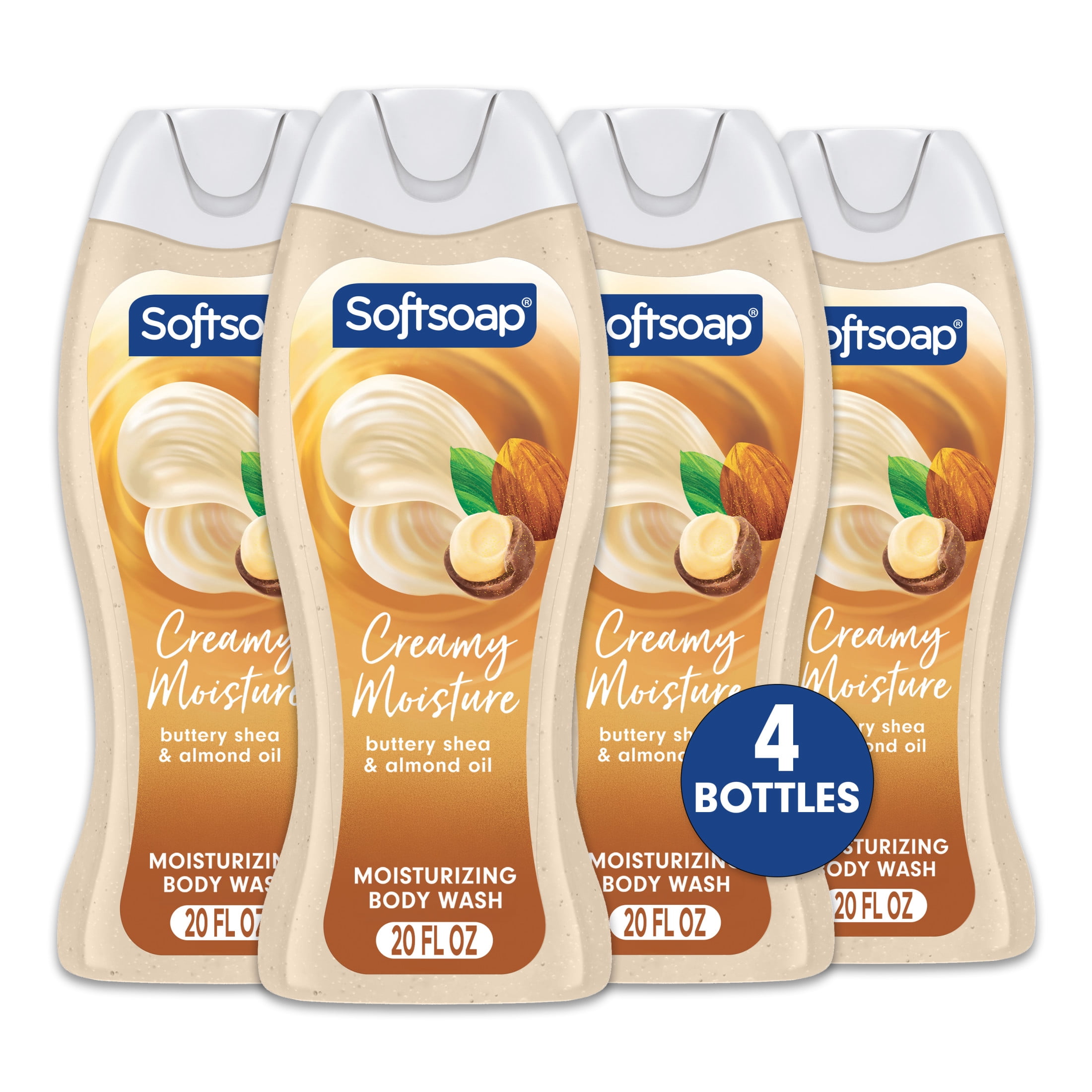Softsoap Creamy Moisture Body Wash, pH Balanced Moisturizing Body Wash, Buttery Shea and Almond Oil Scent, 20 fl oz (4 Pack)