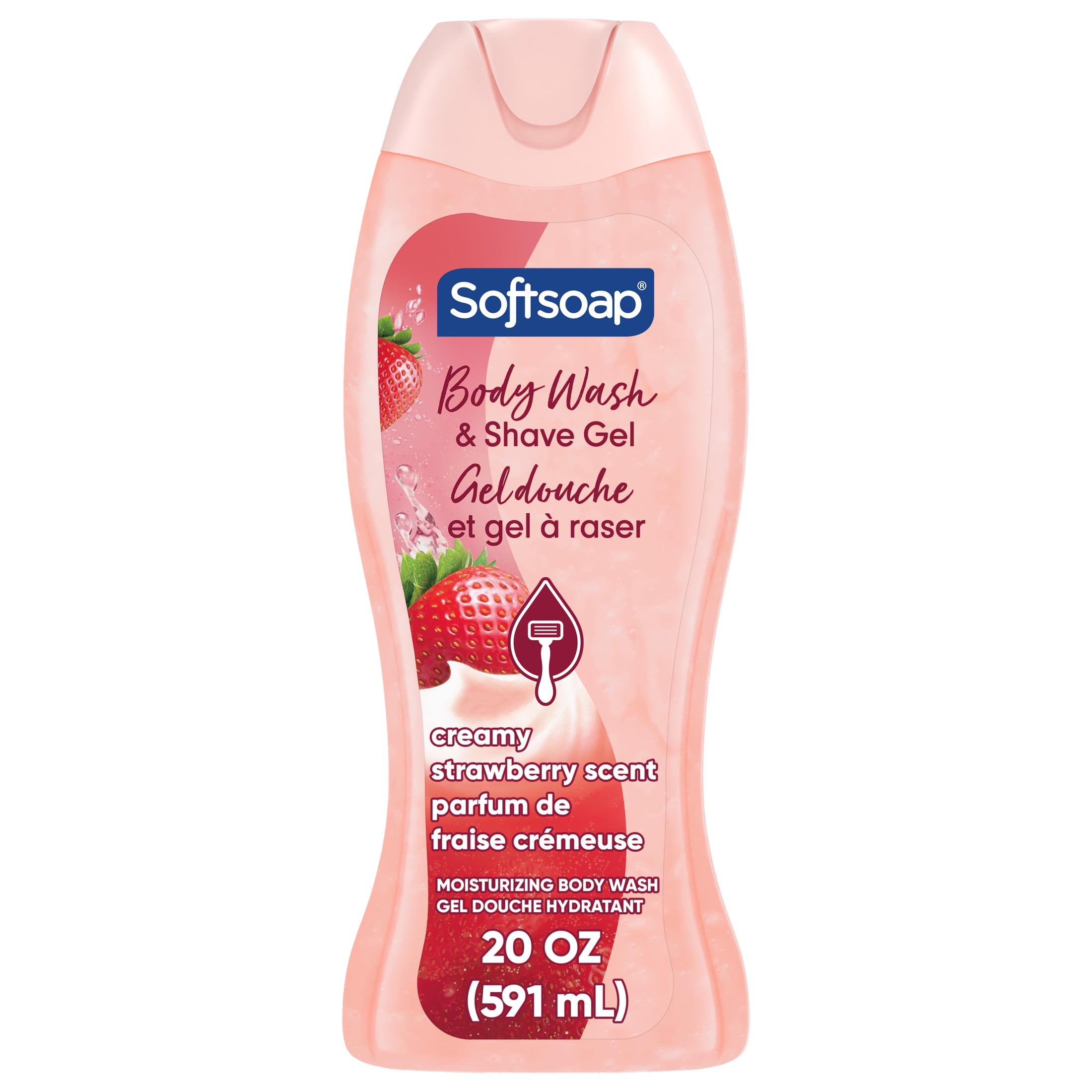 Softsoap Moisturizing Body Wash and Shave Gel, Creamy Strawberry Scent, 20 fl oz Bottle