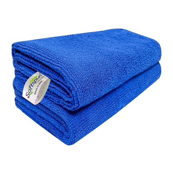 Softspun Microfiber Cleaning Cloths Towel Set 300 Gsm | Highly Absorbent Lint And Streak Free Multi-Purpose Wash Cloth For Kitchen, Car, Stainless (2 Pcs)- Blue